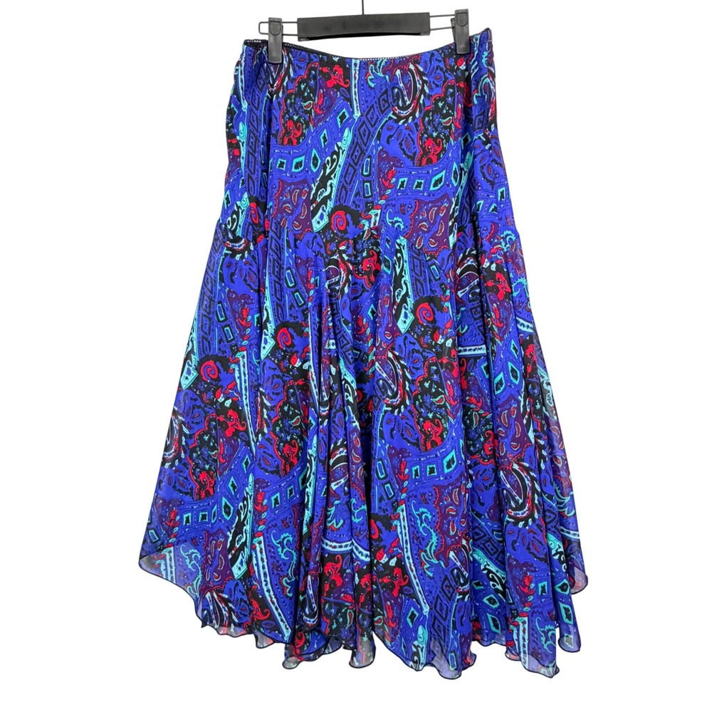 VTG Boho Newsworthy FLOWY Asymmetrical GODET Women's L Paisley Flowy Midi Skirt